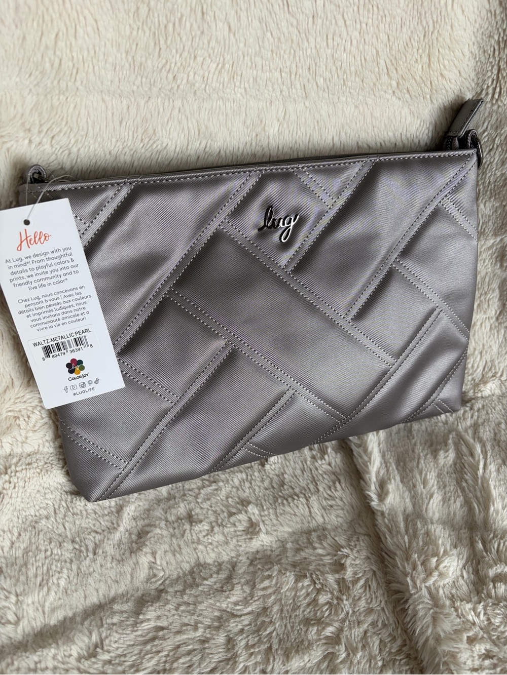 NET Lug Waltz Satin Luxe VL Crossbody Bag, Metallic Pearl